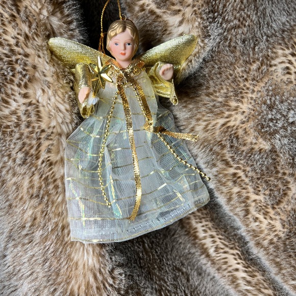 Vintage Victorian Angels Ornaments /tree Topper Porcelain White Gold Lace Lot 4 - Picture 5 of 12